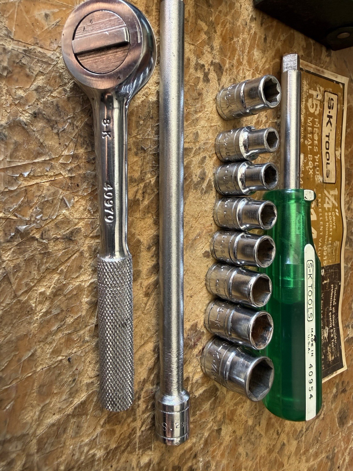 S-K Tools No. 4915 1/4” Drive Socket Set All S-K USA Green Spinner Handle