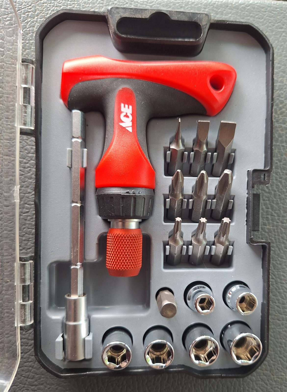 Ace Ratcheting Tee Handle Screwdriver Bit And Socket Driver Set