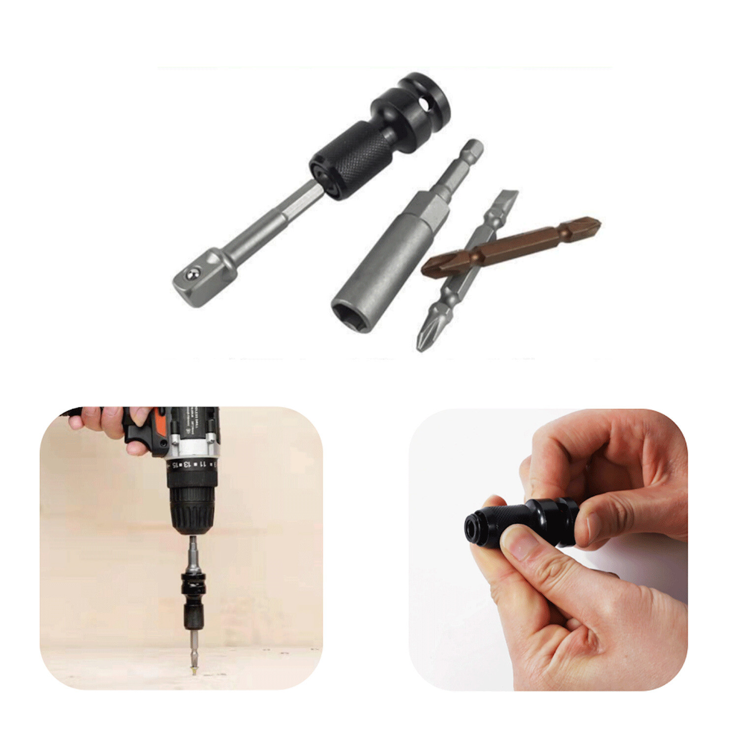 2Pcs Socket Adapter Drill Hex Shank Chuck Change Impact Driver Tool 1/2″ To 1/4″