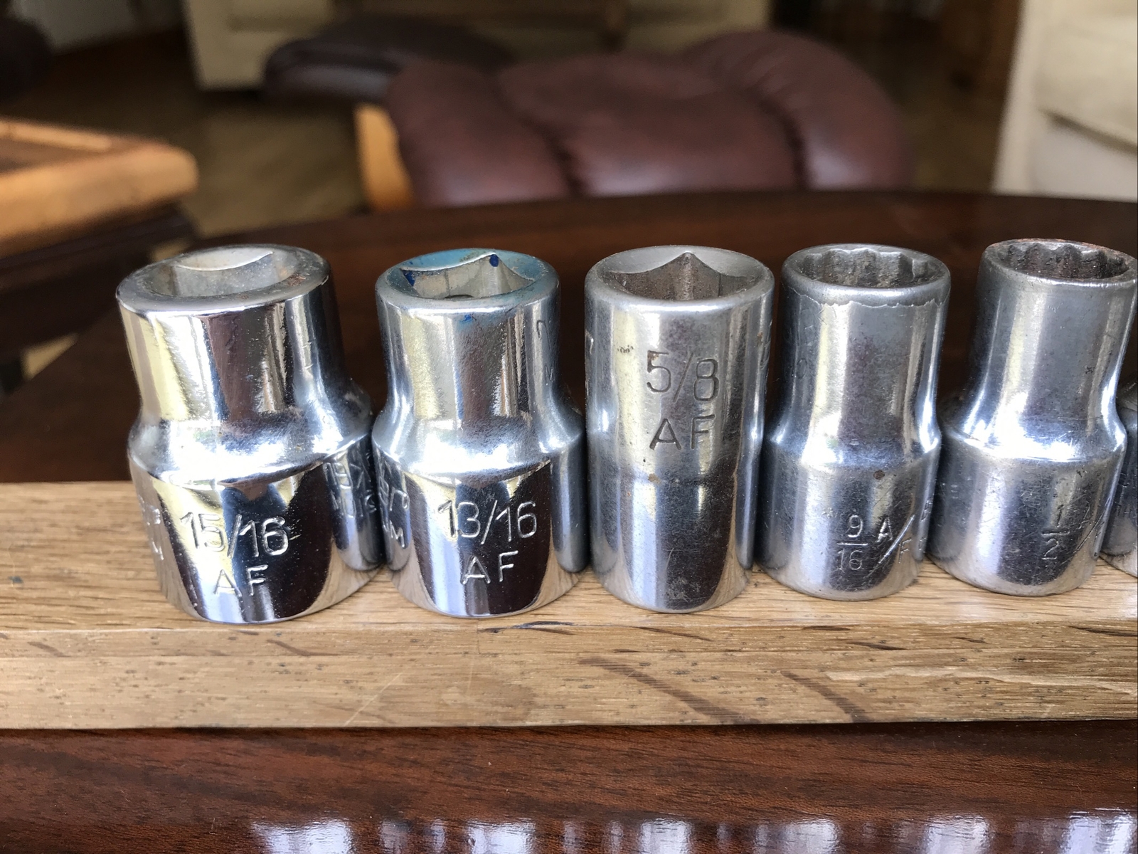 8 Vintage Black & Decker Sockets 15/16” To 7/16” AF & 11 mm With 1/2” Drive.