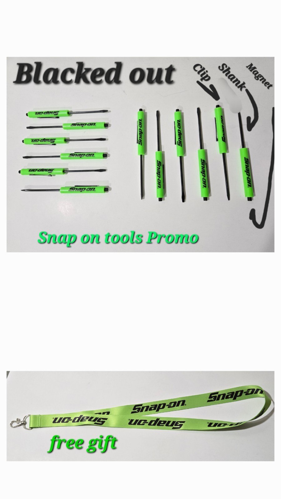 12 Snap on tools Special Edition pocket screwdrivers GREEN Promo BLACKED OUT+gft