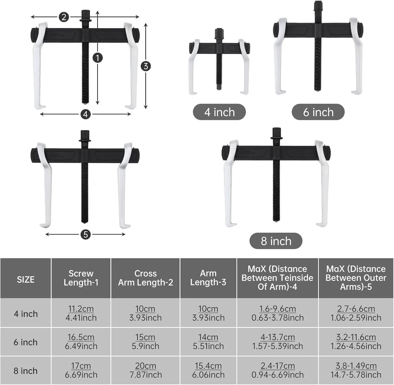 3pcs 2 Jaw Gear Puller Set 4/6/8 Inch, Adjustable Heavy Duty CR-V Reversible …