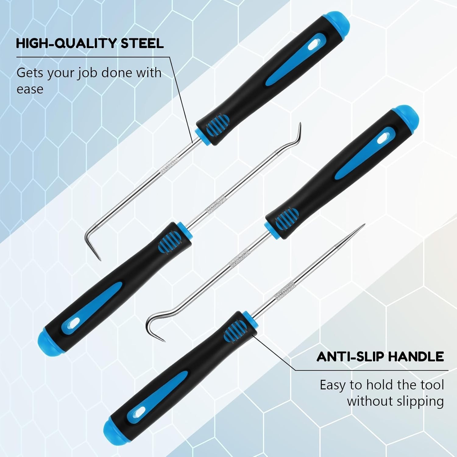 Versatile 4-Pcs Hook and Pick Tool Set with Non-Slip Grip – 6.5 inch Light Blue