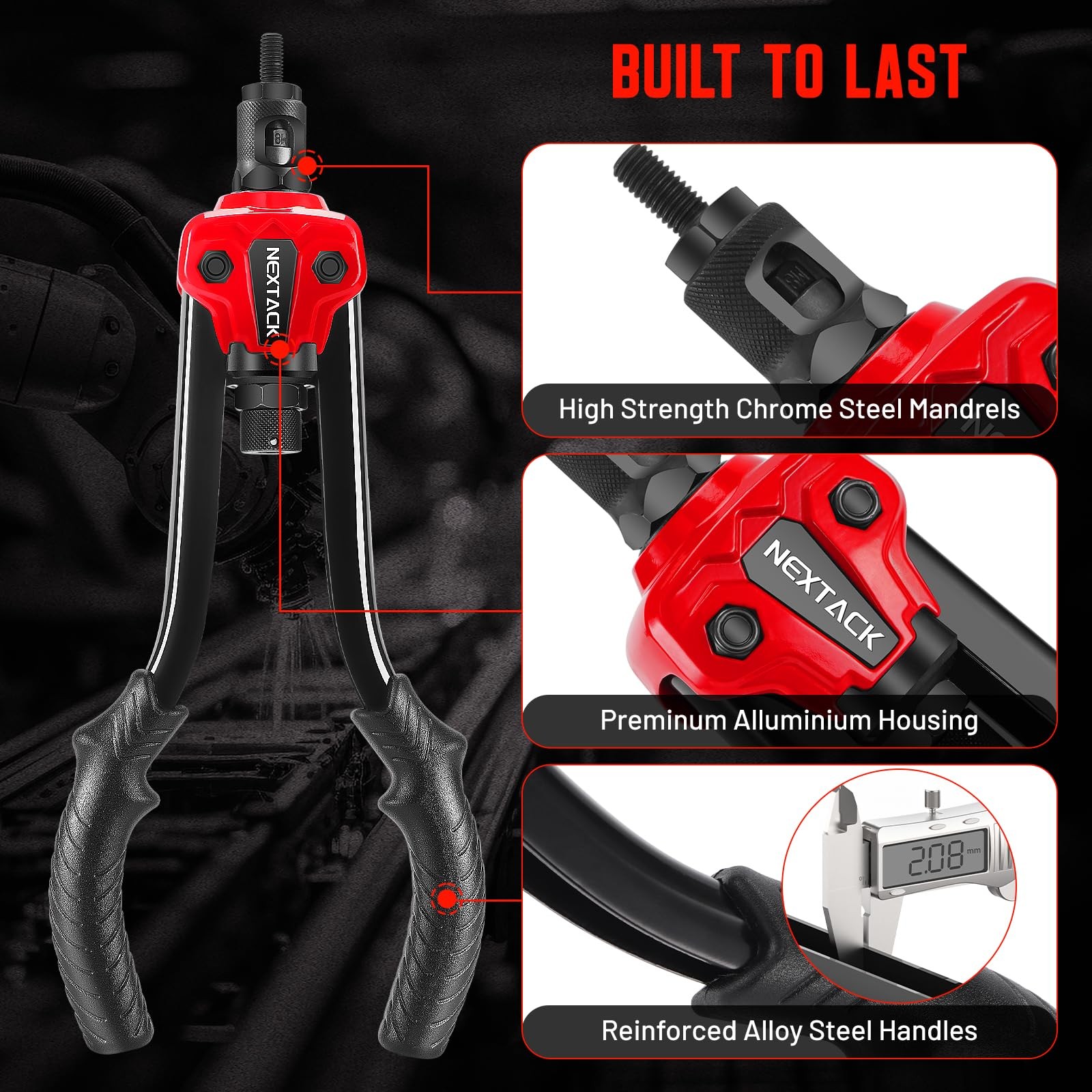 NEXTACK Rivet Nut Tool Kit 13-inch Rivnut Kit/120 Nutserts, Red & Black