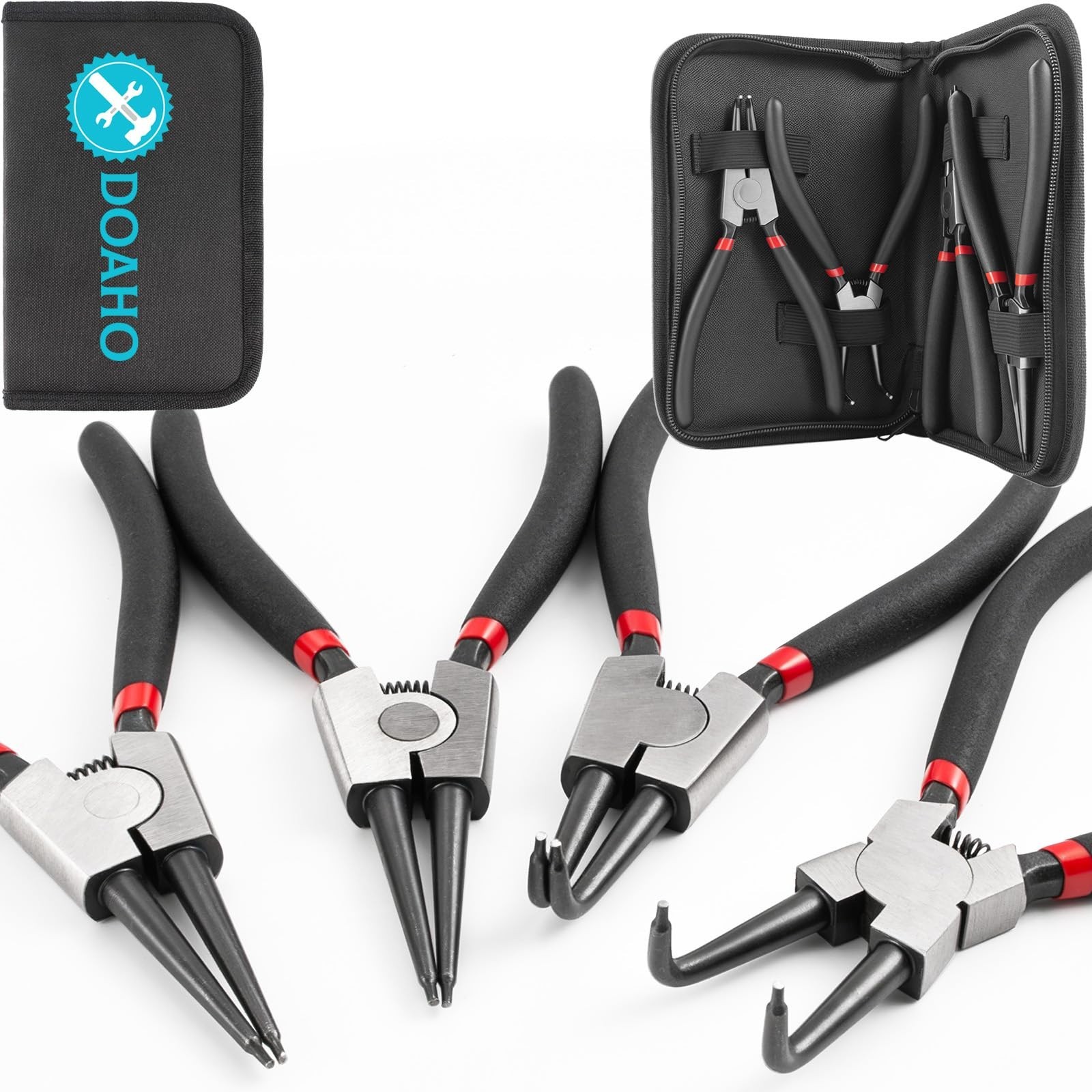 4Pcs Heavy Duty Snap Ring Pliers Set – 7″ Circlip Tool Kit for Internal/External