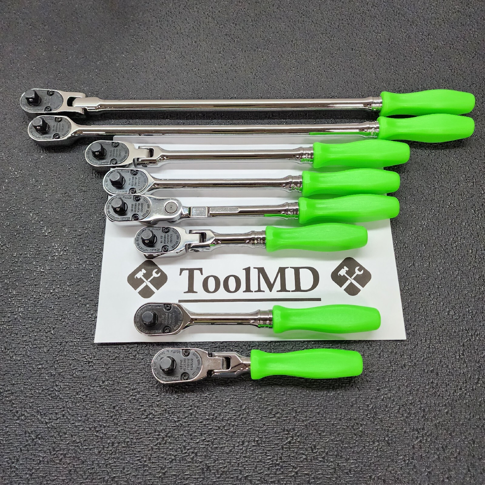 Snap-on Tools NEW 8pc GREEN Hard Handle 3/8″ Drv. Fixed & Flex-Head Ratchet Set