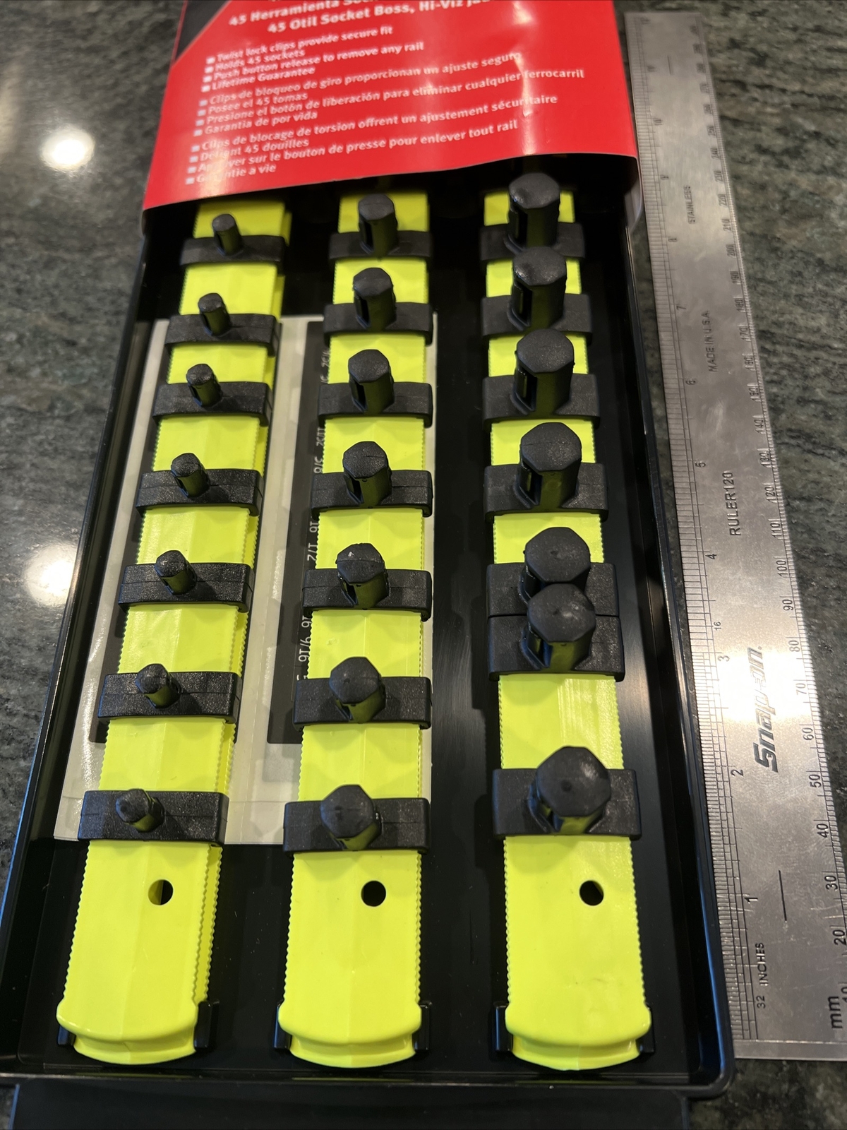 Snap On ka123814vz twist lock socket rail tray 1/2, 3/8, 1/4″ hi viz