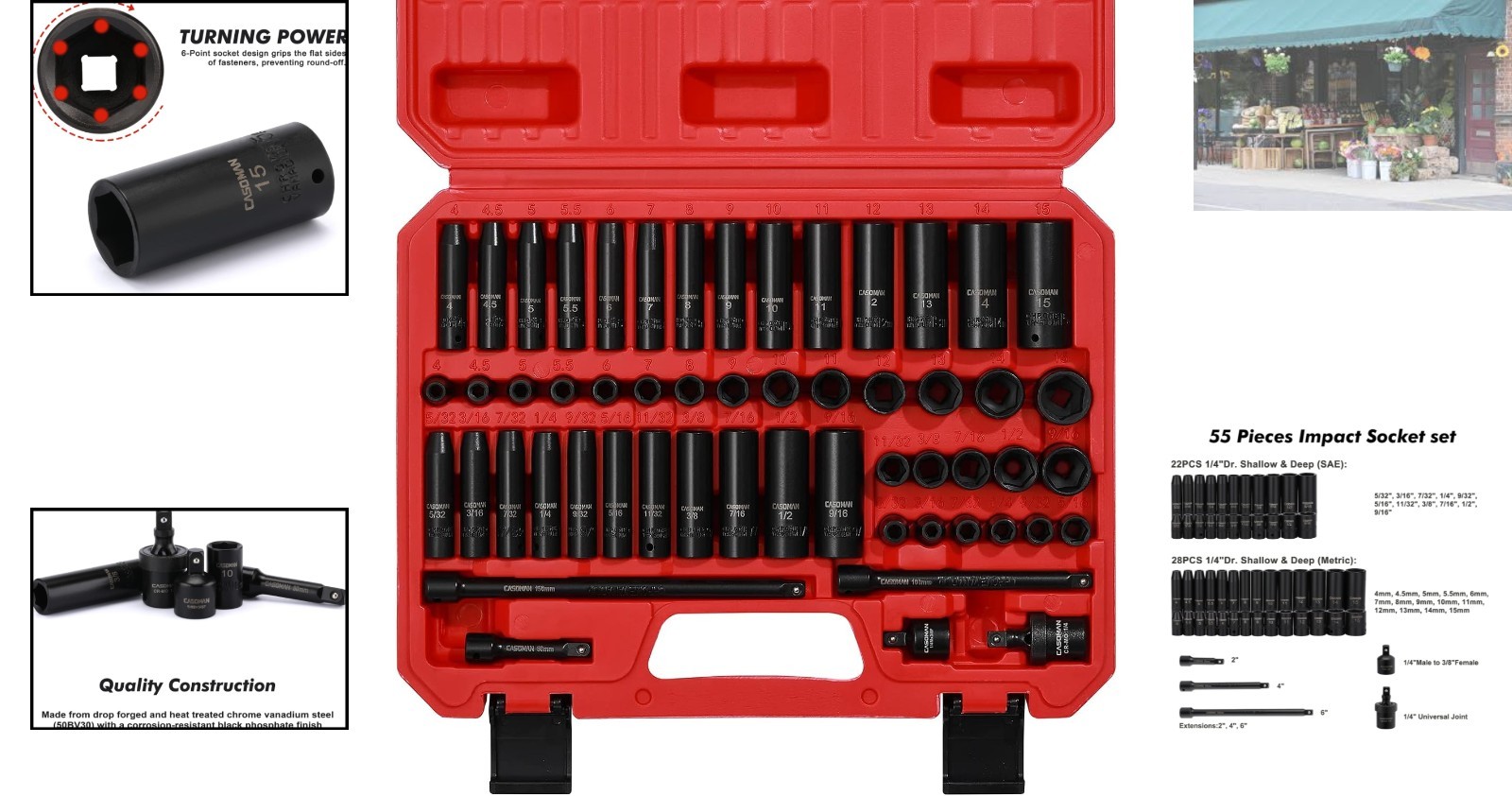 55PC 1/4-Inch Drive Impact Socket Set – Chrome Vanadium & Deep/Shallow