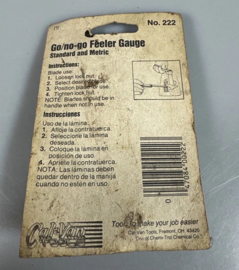 NOS Cal-Van Tools No. 222 Go/No-Go Feeler Gauge — Standard & Metric — USA
