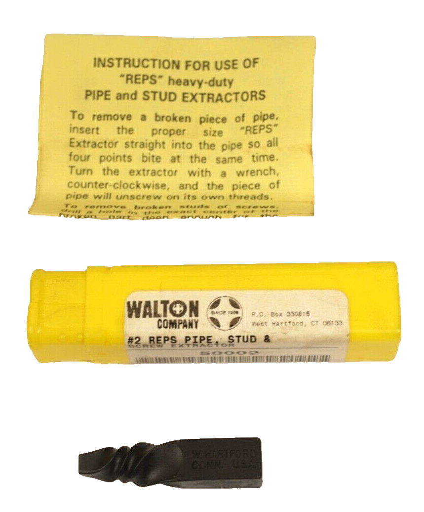 WALTON #2 REPS PIPE EXTRACTOR 50002 For Broken Pipe: 1/4″ Stud 1/2″ Screw