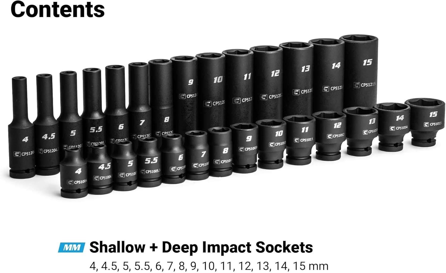 1/4-Inch Drive Master Impact Socket Set Shallow & Deep Set / 4-15 mm