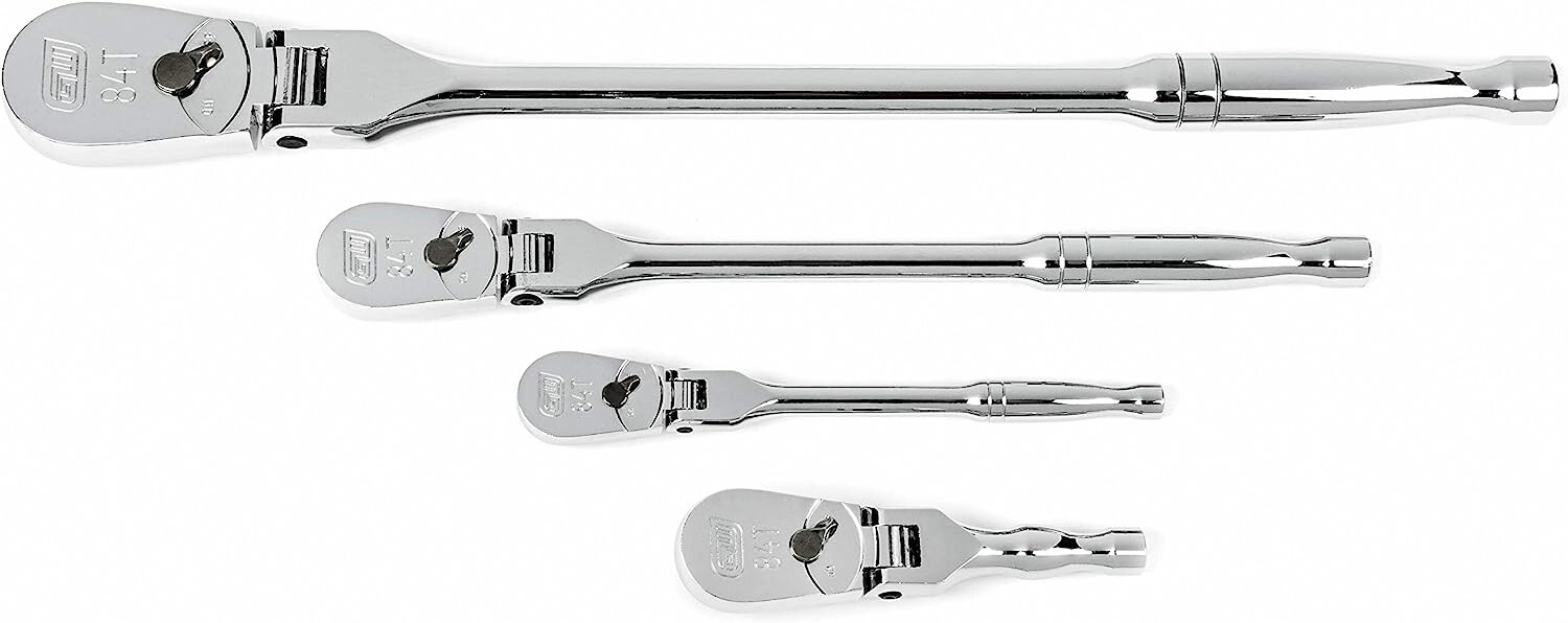 GEARWRENCH 4 Pc. 1/4, 3/8″ & 1/2″ Drive 84 Tooth Flex Head Teardrop Ratchet Set