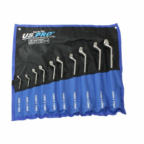 10pc OFFSET RING SPANNER SET US PRO TOOLS 6 – 27mm Non Slip Swan Neck 3527