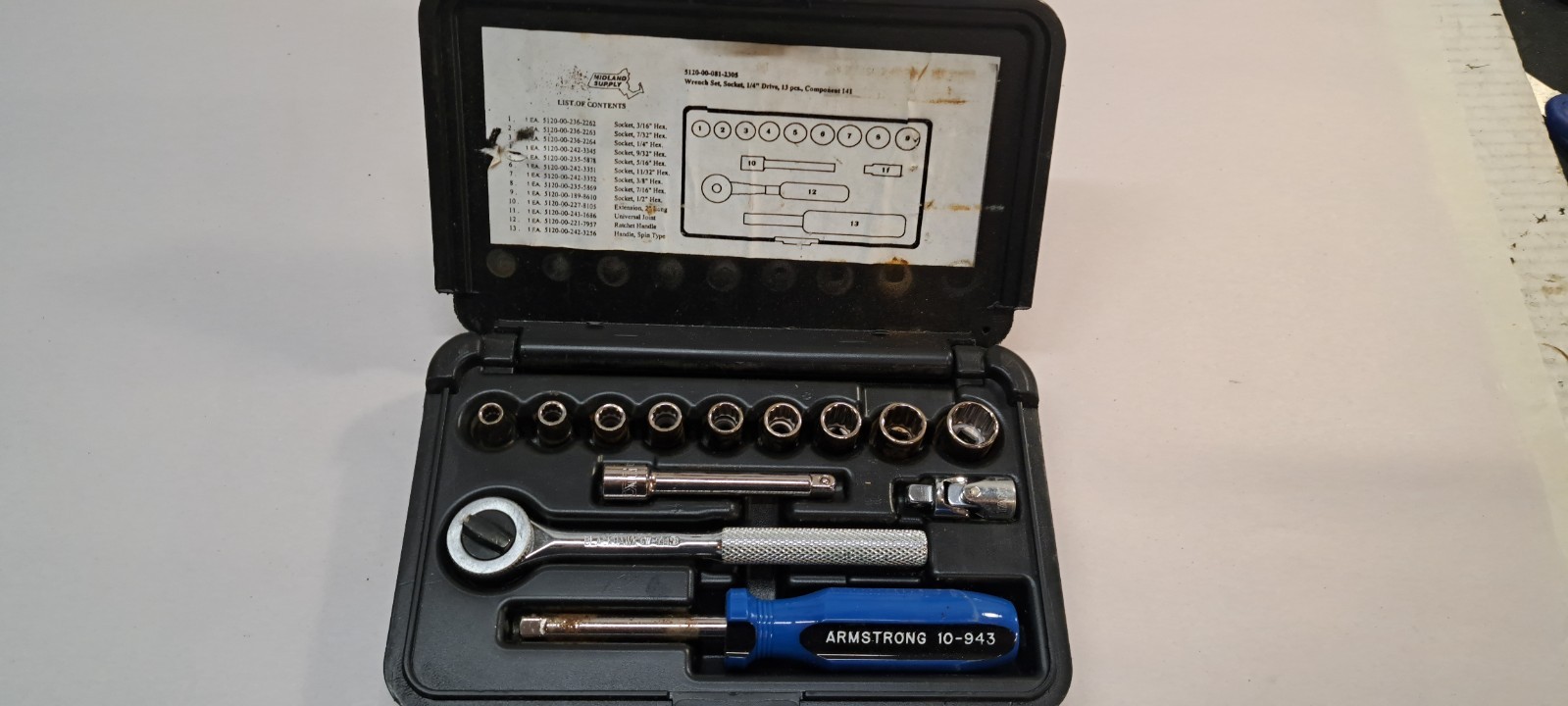 armstrong 1/4″ drive socket set 13 pcs 5120-00-081-2305 (51104)