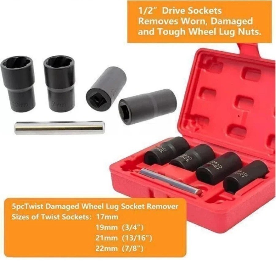 5Pcs Twist Socket 1/2” Drive For Wheel Lug Nut Damaged Removal and Extractor US