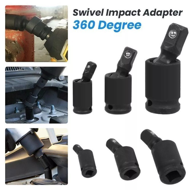 Set of 3 Universal Joint Swivel Socket Adapter Set 1/4″ 3/8″ 1/2″ Impact Joint