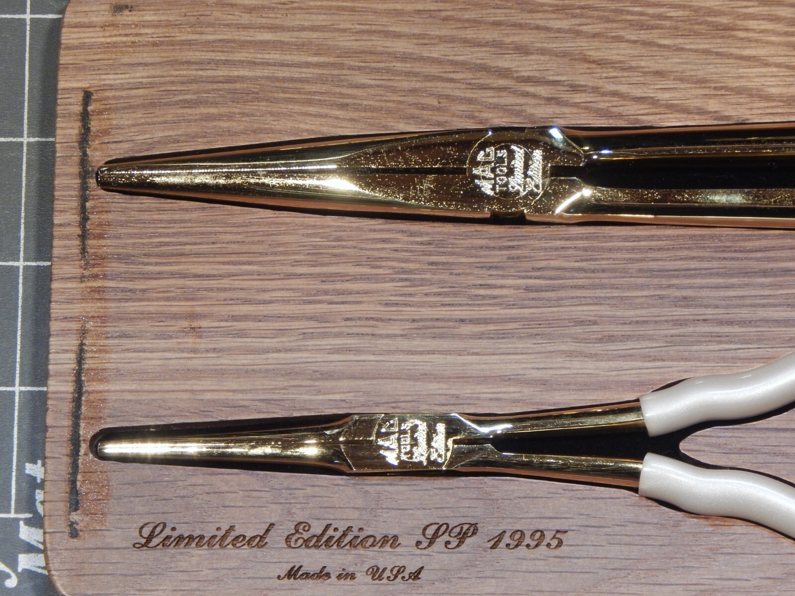 Mac 2Pc 24Kt Gold Plated Long Nose Pliers Set Pearl Grip Wood Box