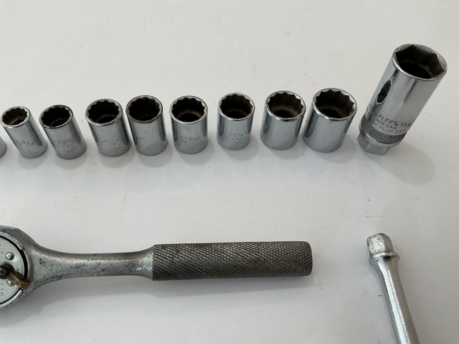 Asst Fleet tools 14 pc rathcet, extension, 11 sockets, wrench USA all for $25