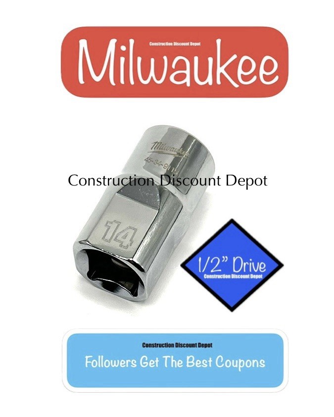 Milwaukee 14mm 1/2″ Drive 6 Point Standard Shallow Socket 45-34-9115 14 MM