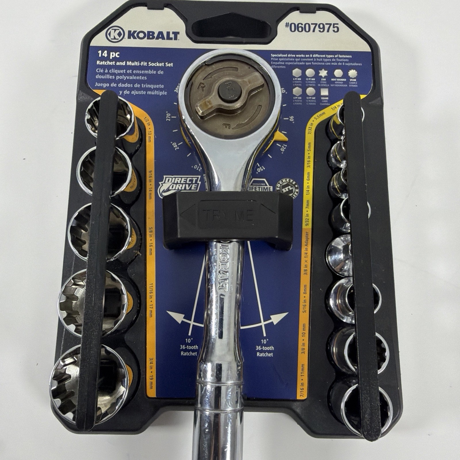 Kobalt 14-piece Multi Fit Socket & Direct Drive Ratchet Open Box 0607975