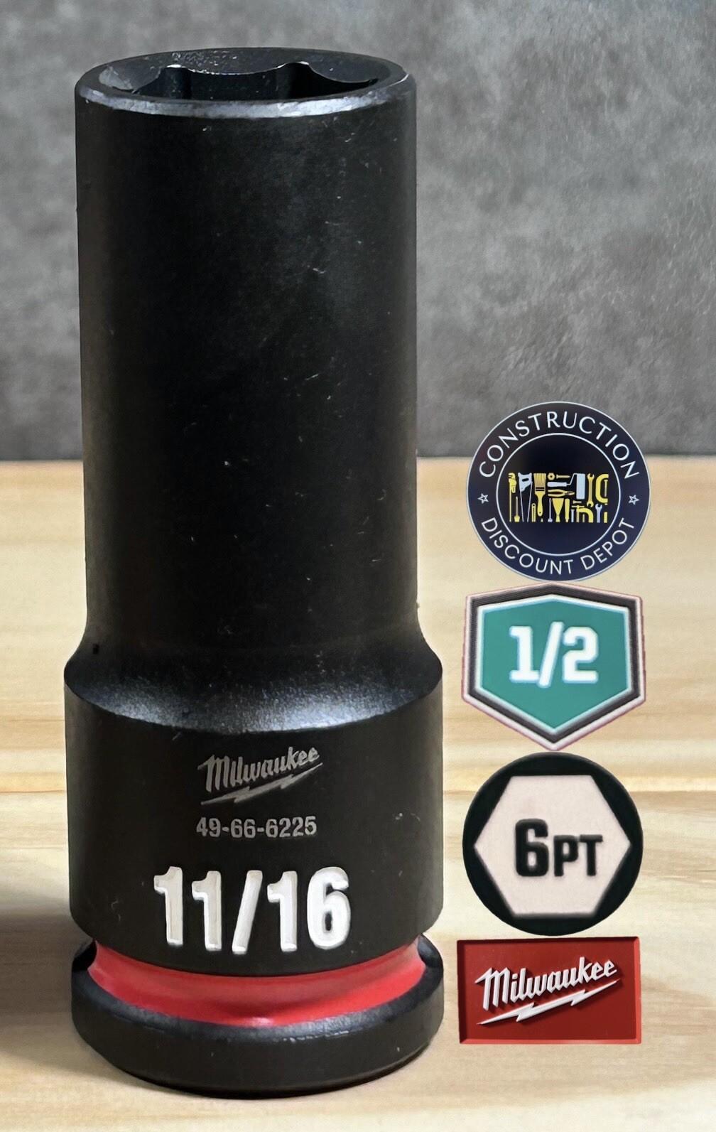 Milwaukee 49-66-6225 SHOCKWAVE Impact Duty 1/2 Drive 11/16 Deep 6 Point Socket