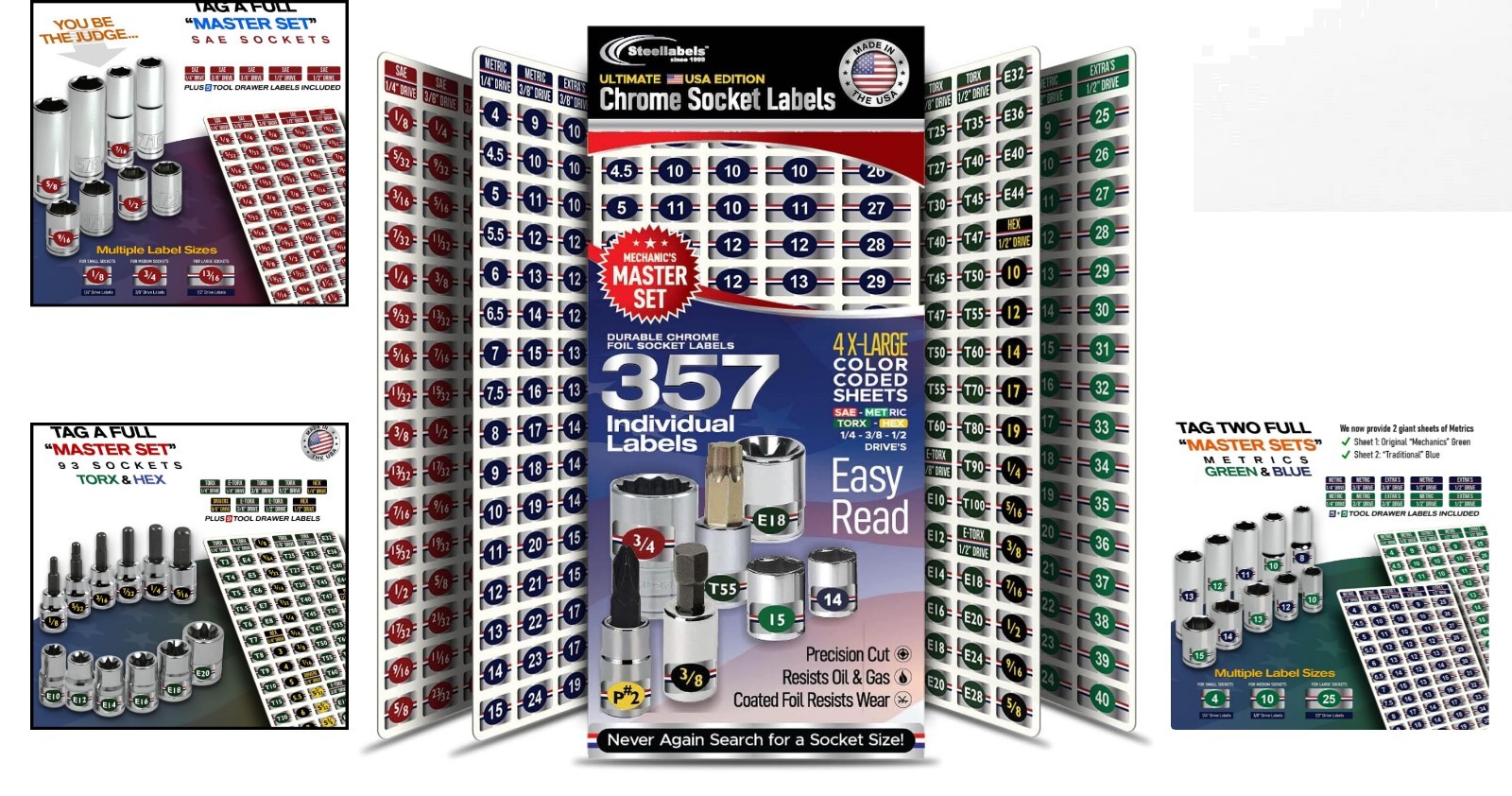 Complete Chrome Socket Label Set: 357 High-Quality Adhesive Labels for All Tools