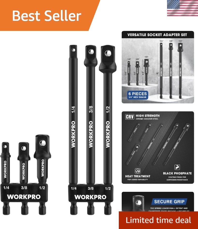 High-Strength 6-Piece Socket Adapter Set – Ideal for Drills & Impact Drivers