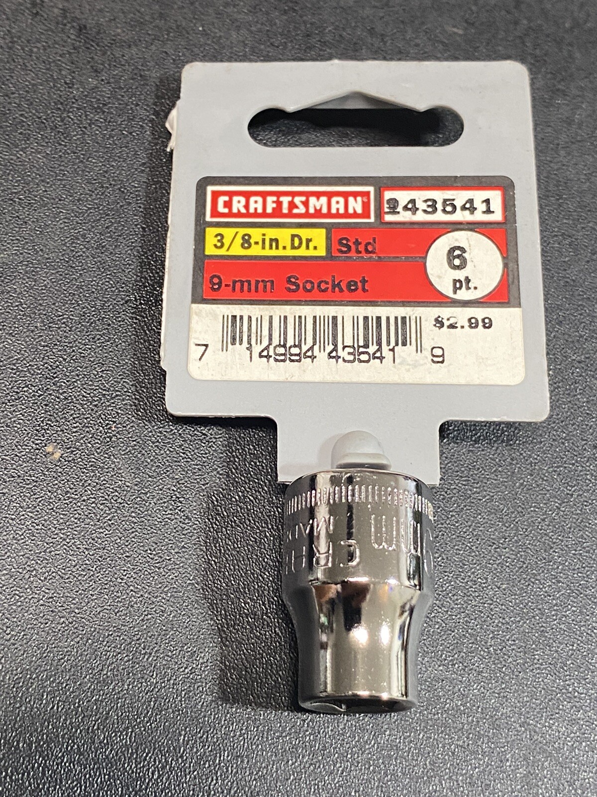 Craftsman -G2- 43541 9mm 6pt 3/8″ Drive Socket NOS NEW USA with Hang Tag