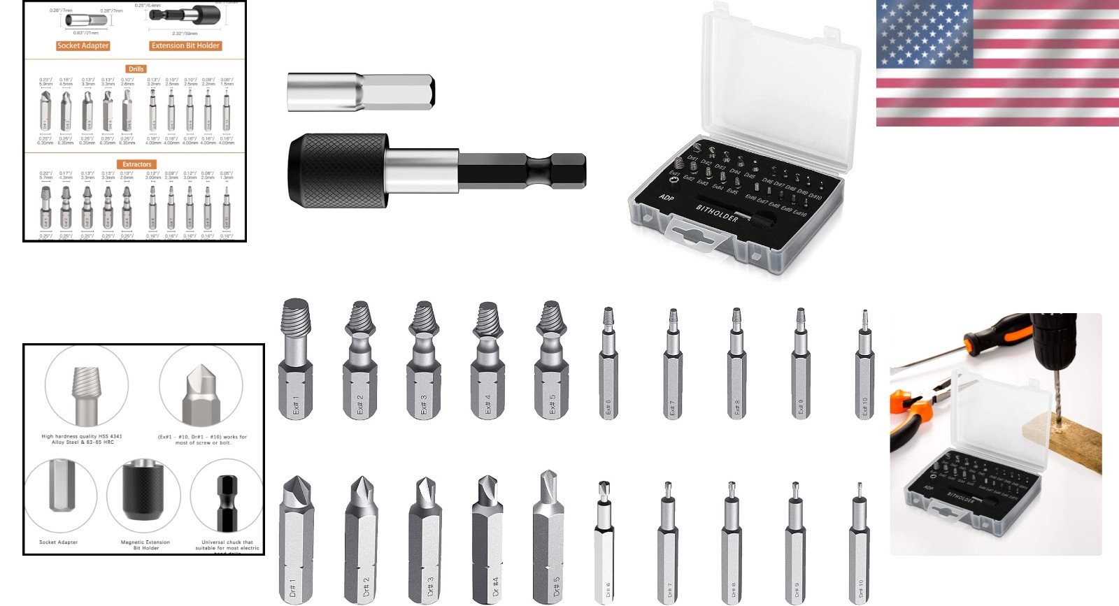 High-Speed Steel 22 PCS Screw Extractor Kit with Magnetic Holder for Easy Usage