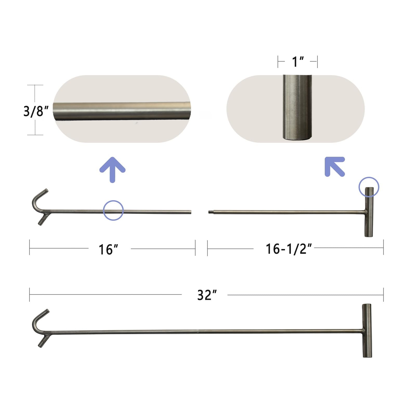 1 PCS 5th Wheel Pin Puller Portable Stainless Steel Type SHook 32 Inch