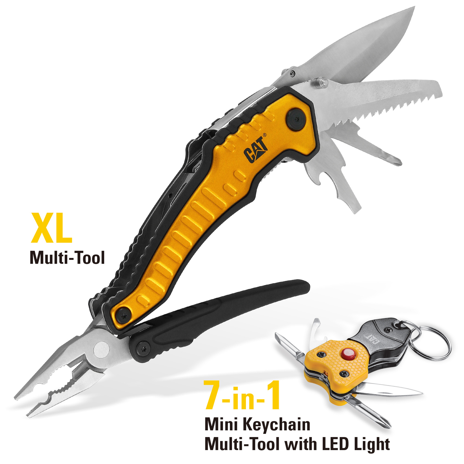 Cat 2 Piece XL Multi-Tool and Multi-Tool Key Chain with Light Gift Box Set –