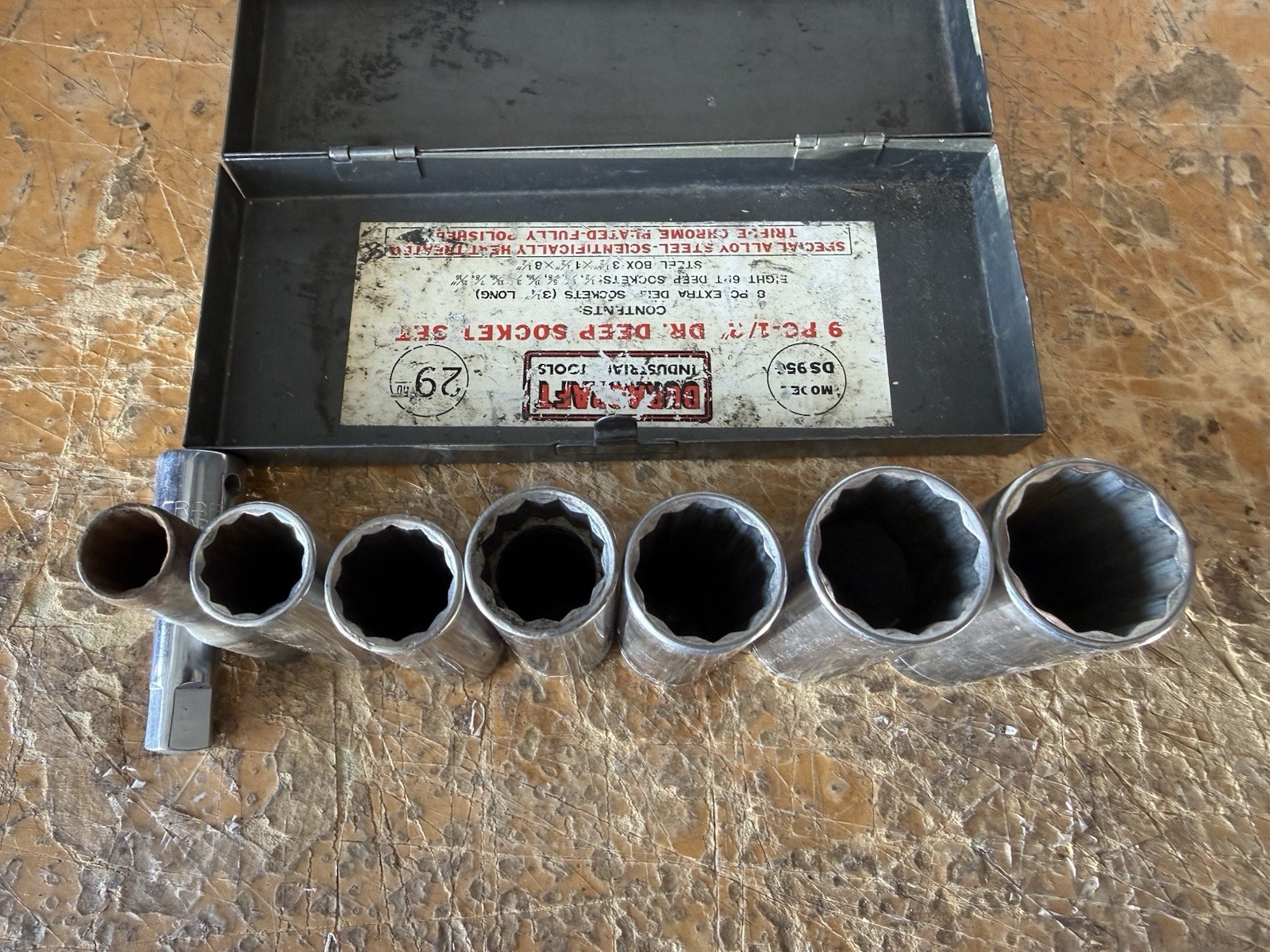 USA Made 1/2” Drive Deep Socket Lot Craftsman SK Dura-Craft Metal Case