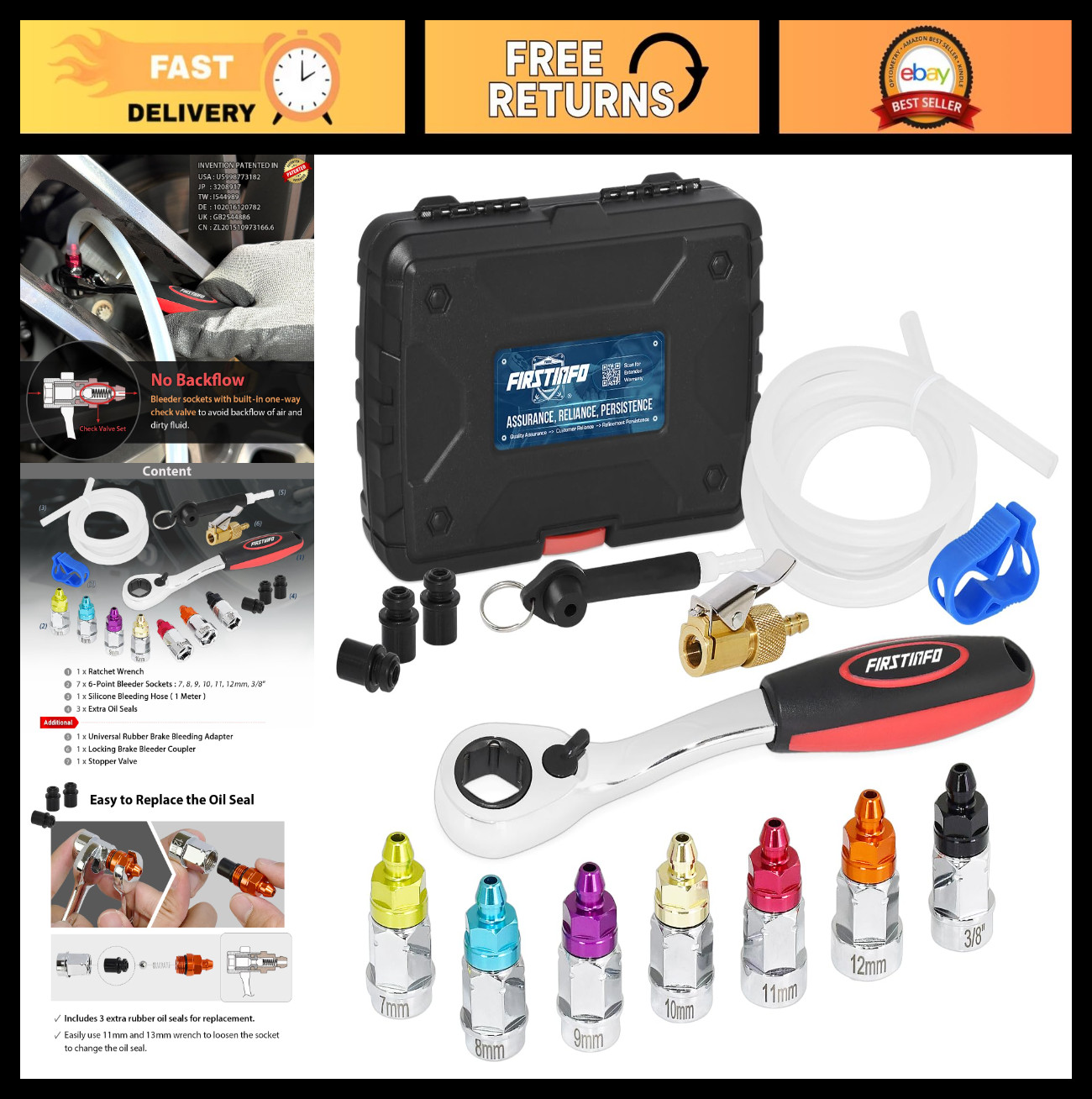 Upgraded Brake Bleeder Wrench Set with One Way Check Valve, 7-12mm & 3/8″ Socket