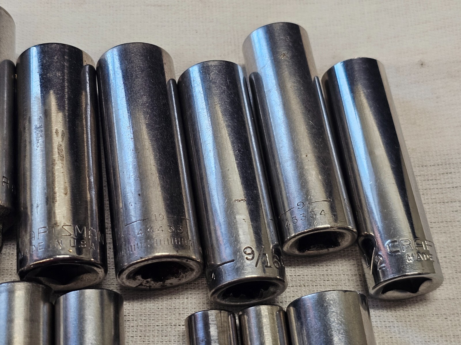 15 Craftsman Deep Well Sae Metric Socket Set 1/4 3/8 Drive 10 14 16mm 5/8 V G G1