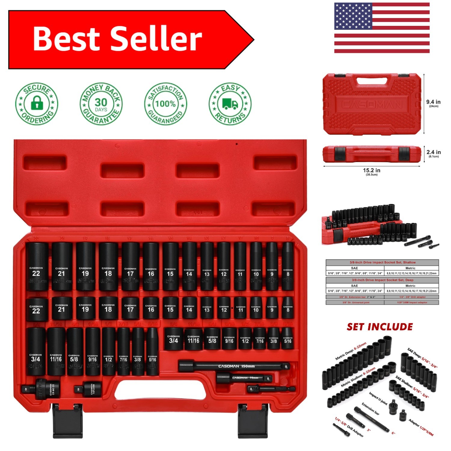 Standard & Metric 49-Piece Impact Socket Set – Durable & Organized Storage Case