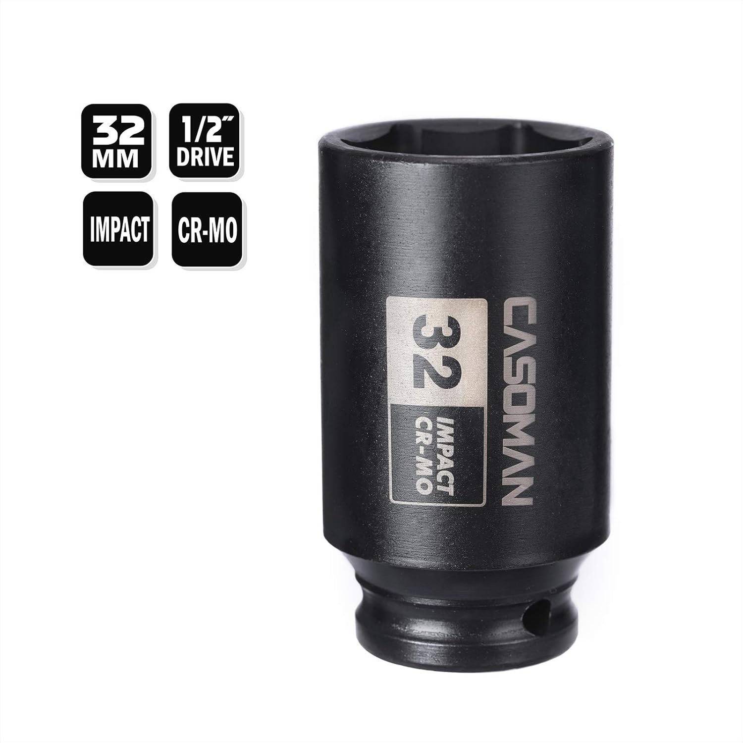 Durable 1/2 Inch Drive 32 mm Deep Socket – ANSI Certified with Laser Etched Size