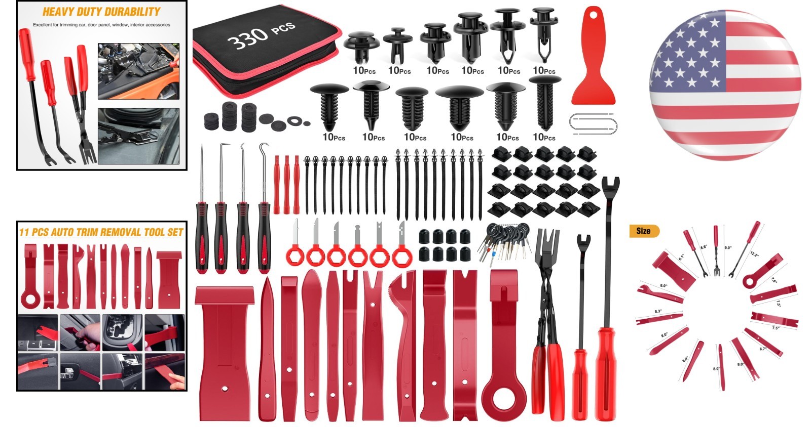 Impact-Resistant 330-Piece Trim Removal Tool Kit with Storage Pouch – Red Design