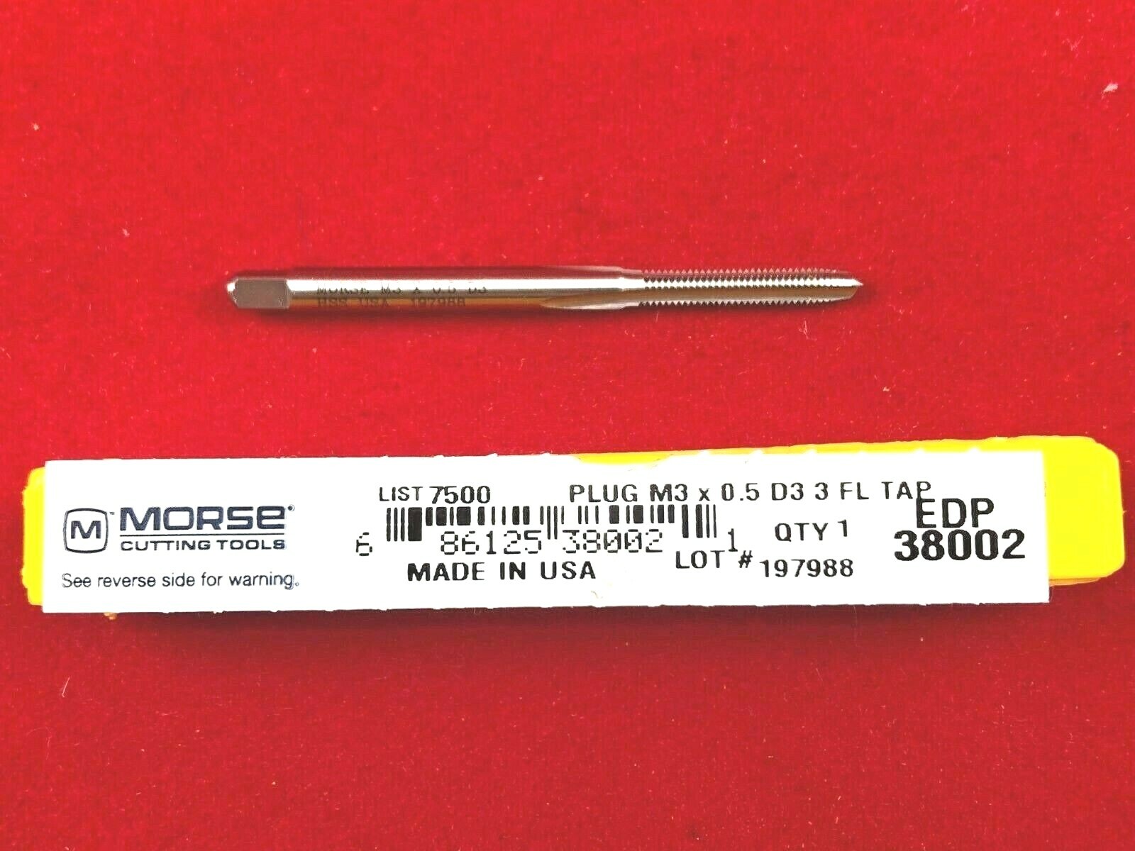 M3 X 0.5 3MM Plug Tap Morse MT3838002 HSS Hand Tap USA D3 Metric