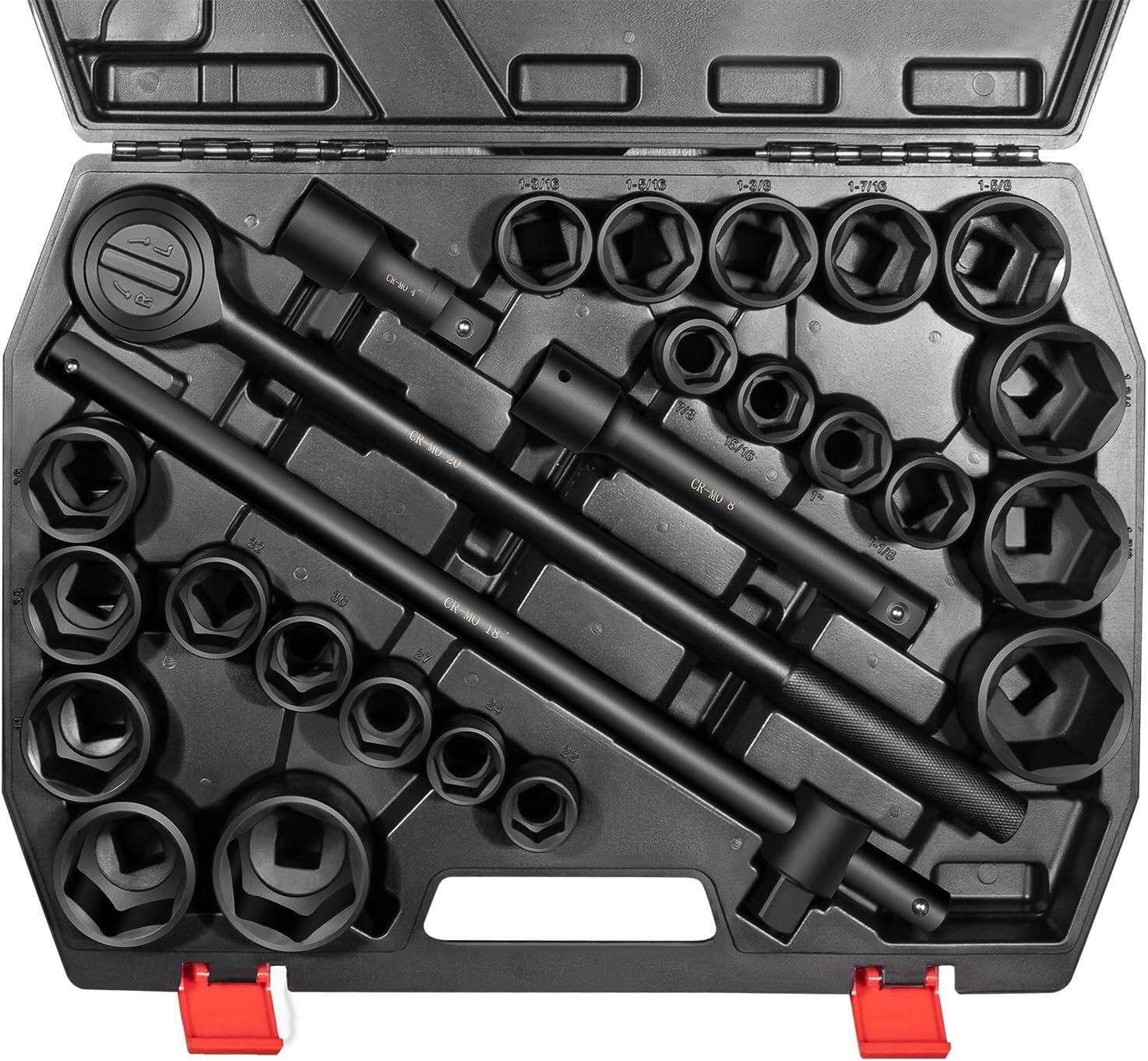 02499A 3/4-Inch-Drive Jumbo Master Impact Socket Set, SAE and Metric 27 pcs