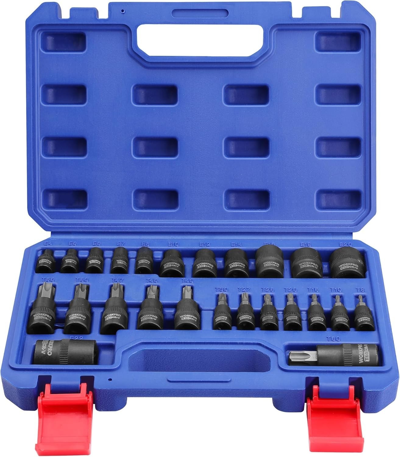 25-Piece Torx Socket Set Alloy Steel 1/4 3/8 1/2 Drive E4-E22 T8-T60 Tools
