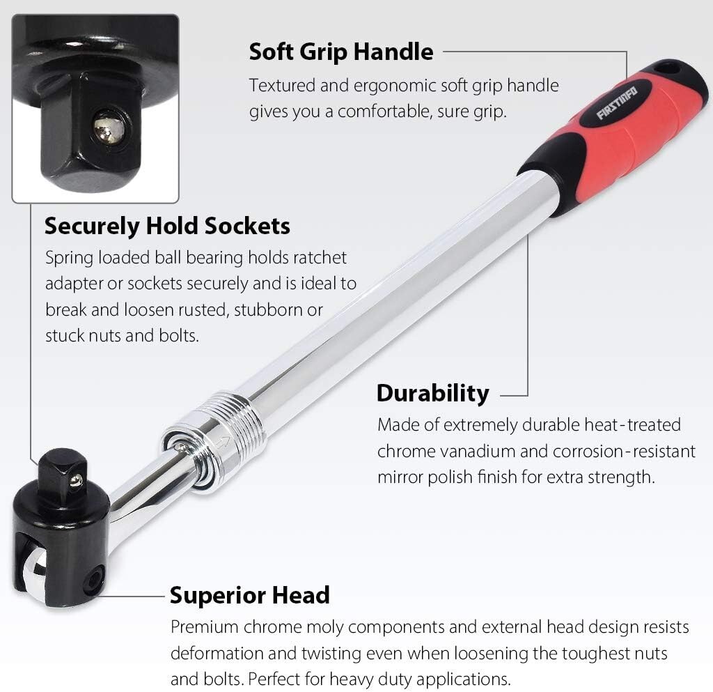 Breaker Bar Chrome Vanadium Steel 24.5 Inch Long Flex Head Ratchet