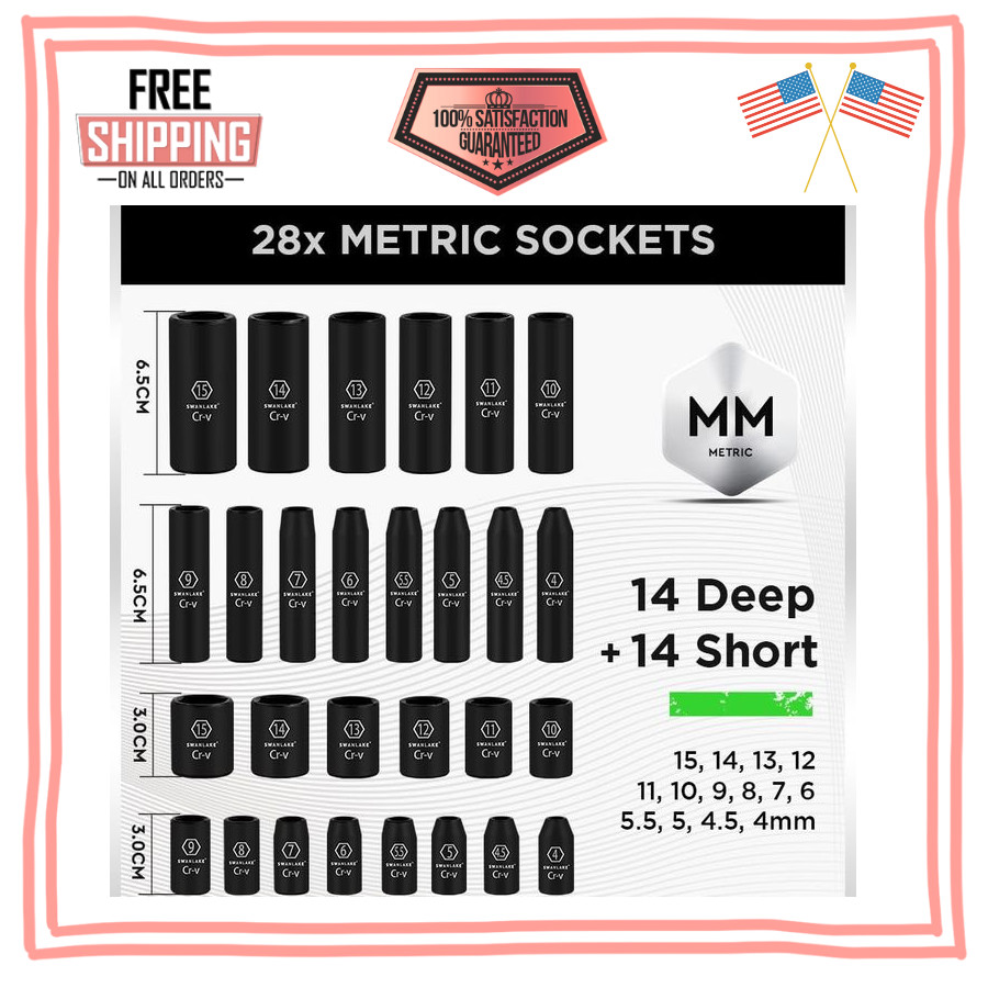 SWANLAKE 1/4″ Drive Impact Socket Set, 56-Piece Standard SAE (5/32 to 9/16 inch)