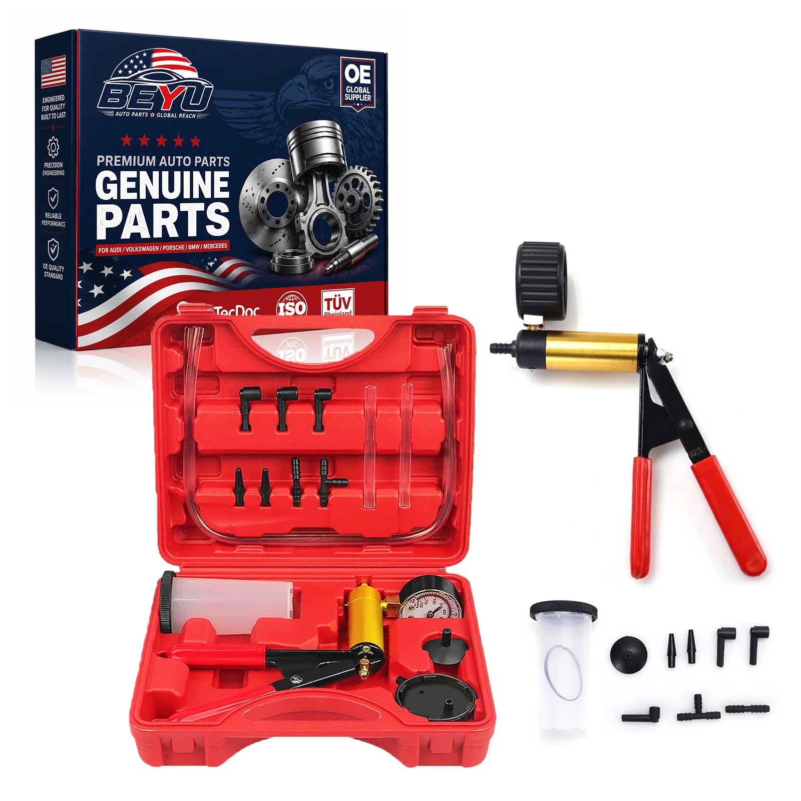 Manual Brake Bleeder Vacuum Pump Kit Automotive Fluid Tester With Gauge Adapters