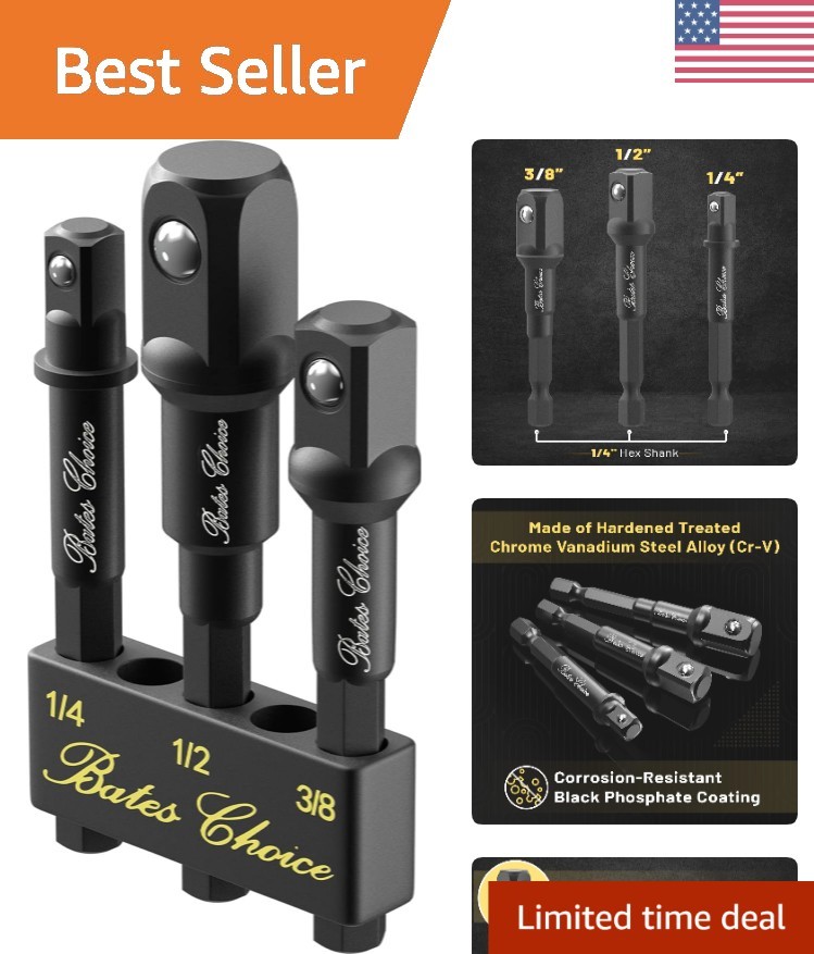 Bates 3-Piece Impact Socket Adapter Set – Chrome Vanadium Steel & Holder