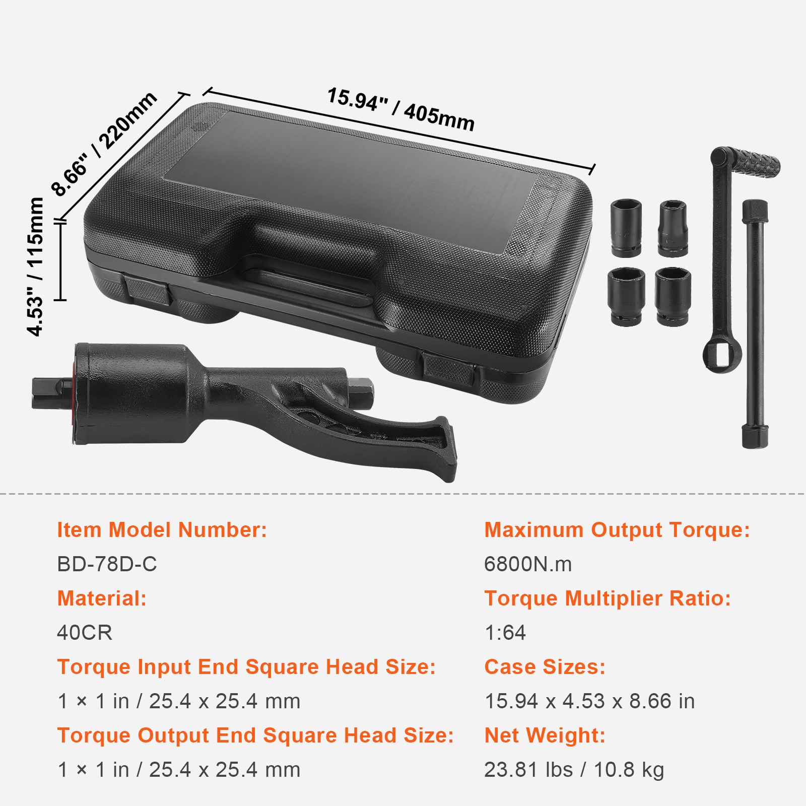 Torque Multiplier Set 1:64 Wrench Lug Nut Labor Saving Lugnuts with 4 Sockets