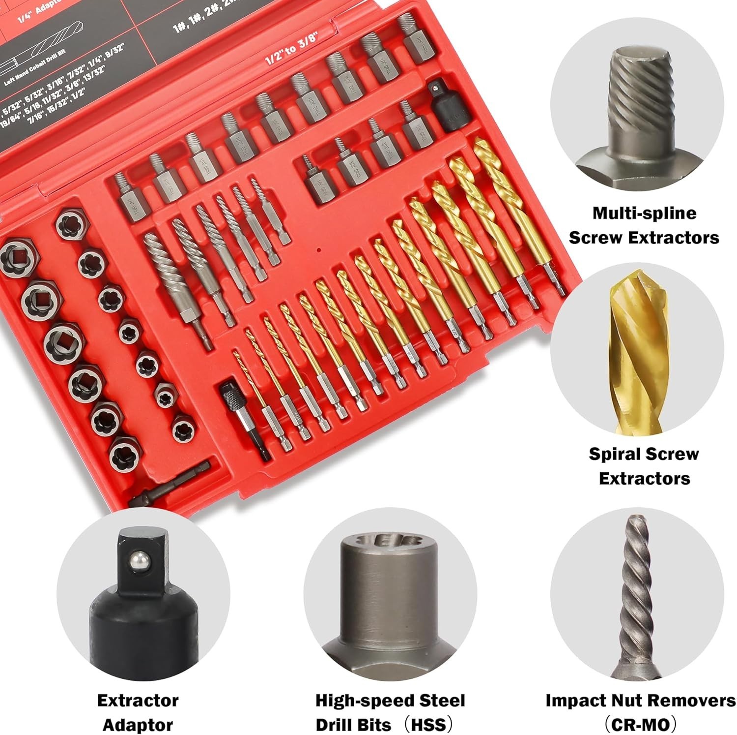 Extractor Set 53Pcs Left Hand Drill Bit, Bolt Remover Kit