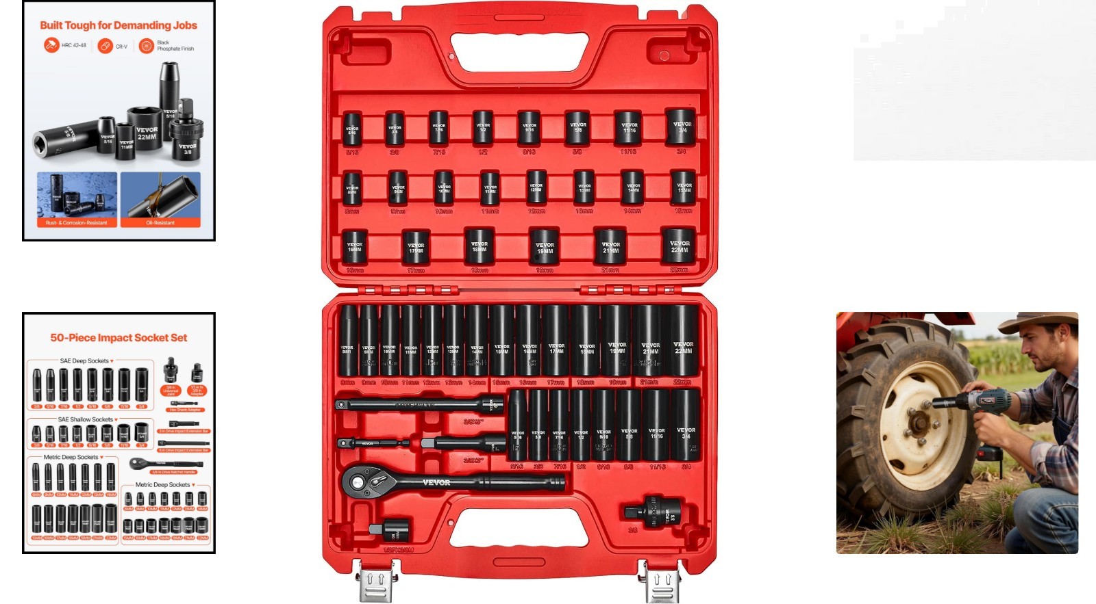 Efficient 50-Piece Impact Socket Set – 6 Point, CR-V Finish & Durable Design