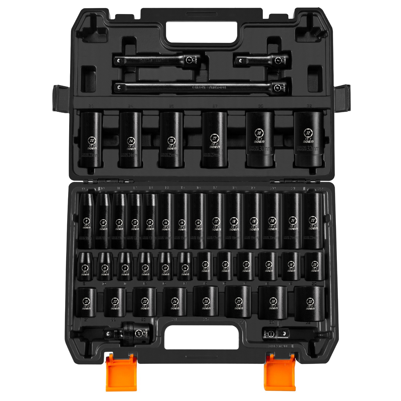 45Pcs 1/2″ Drive Impact Socket Set,SAE 5/16″ to 1″,Metric 8-22mm, Extension Bars