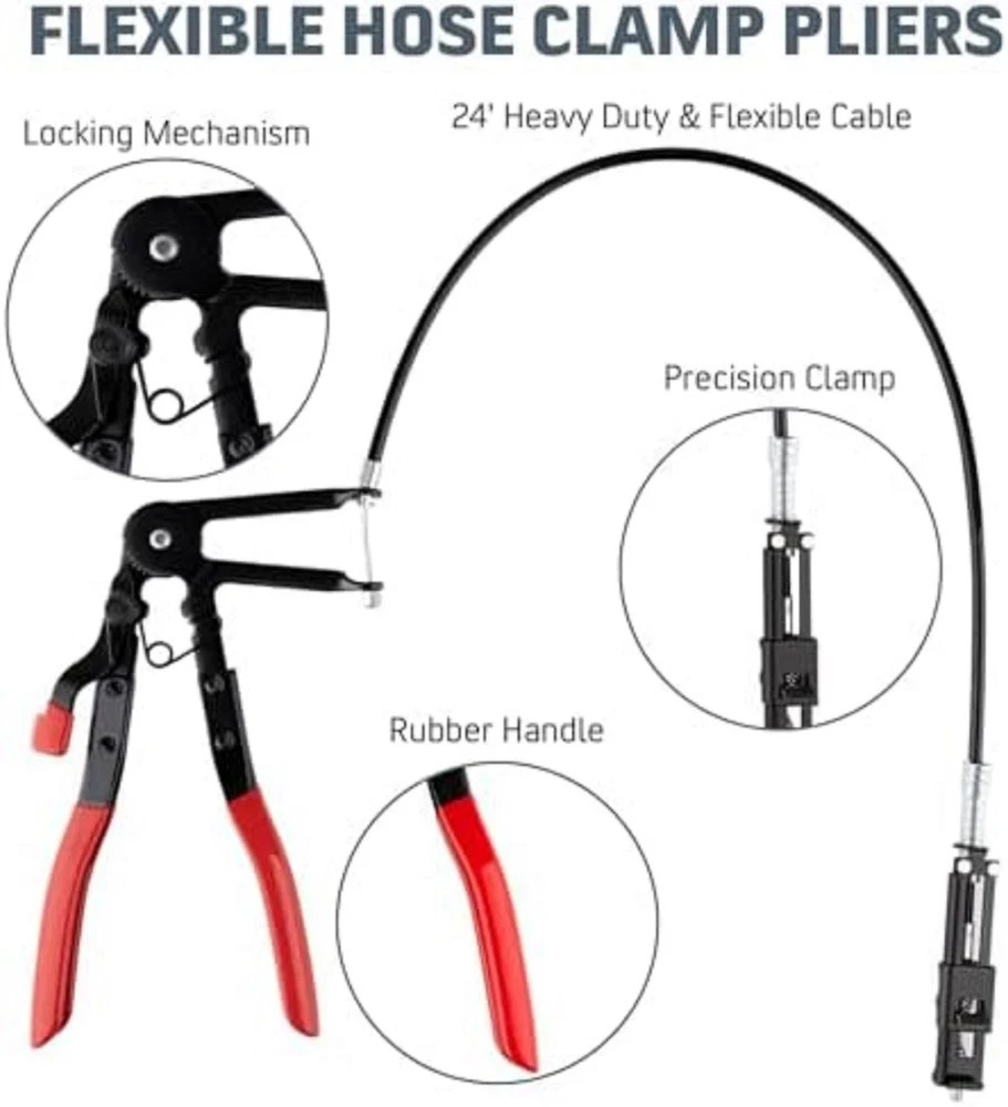 9Pc Hose Clamp Clip Remover Pliers Long Reach Kit Fuel Water Hose Tool