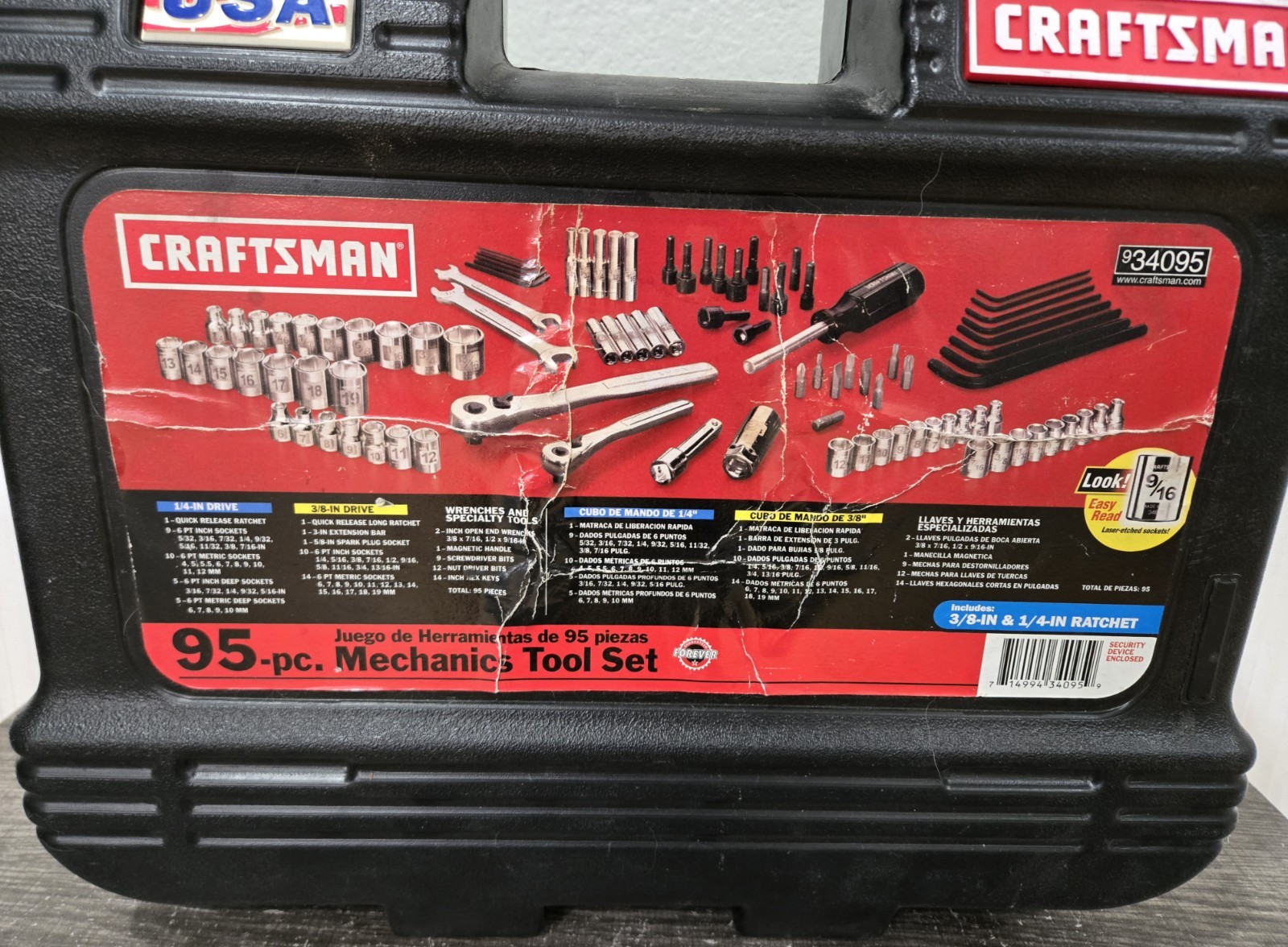 Easy Read Craftsman USA 95 Piece Mechanic Tool Set Complete in Case No 34095